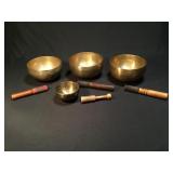 4 vintage hand hammered Tibetan singing bowls
