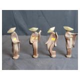 Four Mid century Japanese cast iron geisha dancers