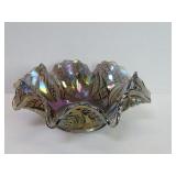 Vintage smoked amethyst carnival glass bowl