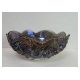 Vintage smoked amethyst carnival glass bowl