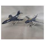 Pair of Grumman F9F-8 plastic model jets with