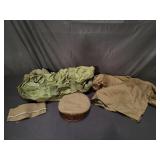 Vintage military duffle bag, jacket, and hats