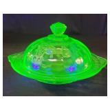 Uranium glass covered butter dish