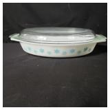Vintage Pyrex Snowflake oval casserole with lid