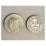 1945 Swiss 2 Franc coin and 1974 Polish