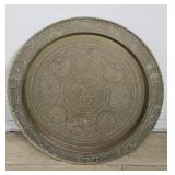 Large vintage etched brass tray with scalloped