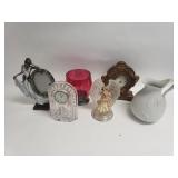 Ceramic pitcher, Waterford clock as is,