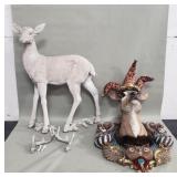 Composite deer statue and composite jester deer