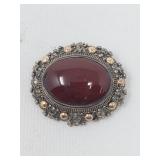 Vintage sterling silver carnelian gemstone brooch