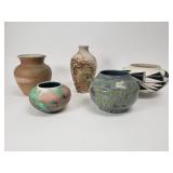Collection of vintage pottery vases some signed