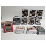 Collection of Funko Pop!, pets, toy cars, and