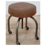 Vintage faux leather and metal stool