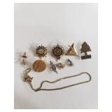 14k gold pins, 1 earring, and broken bracelet