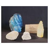 Collection of rock specimens and petrified wood