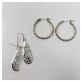 Sterling silver earrings; hoops and filigree