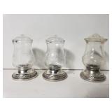 3 Quaker Silver Co sterling silver/glass shakers