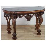 Contemporary carved walnut console table with