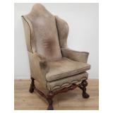Vintage queen anne-style leather wing back chair