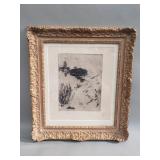 Framed vintage etching