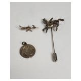 Vintage sterling silver roadrunner bird pin,