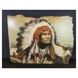 Signed Native American chief oil painting on onyx