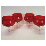 Four ruby glass pedestal base dessert glasses