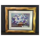 Flora silk embroidery in a glass and wood frame
