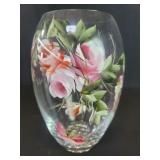 Italian punto arte floral hand painted glass vase