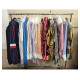 Rack of clothes, T-shirts, & boot skirts