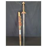 Vintage Chinese brass and wood sword with steel