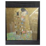 Framed Gustav Klimt lithograph of "The Kiss"