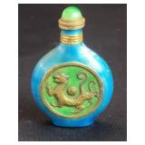 Vintage  enamel on brass dragon snuff bottle