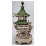 Vintage 2-piece carved wood painted pagoda table