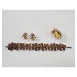 Vintage Matisse Renoir copper leaf brooch,