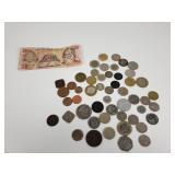 Foreign coins and currency some silver, includes