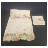 Cross  stitch linens tablecloth and 6 napkins