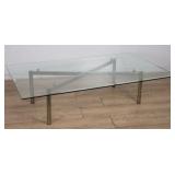 Modern metal coffee table with beveled glass top