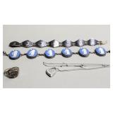 Group of sterling silver bracelets, necklace,