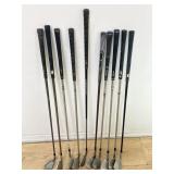 Group of 10 golf clubs