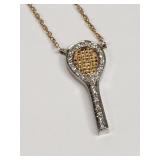 14k gold and diamond tennis racket necklace