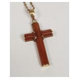 14k gold and red jadeite cross on 14k chain