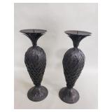 Pair of metal leaf motif candle prickets