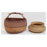 Pair of vintage hand woven baskets
