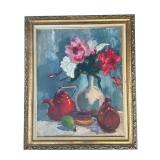 Vintage framed  still life oil painting