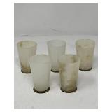 Five vintage onyx and brass shot glasses
