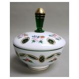 Vintage Bohemian hand painted green and white