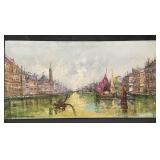 Signed oil on canvas painting of Venice Italy