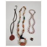 Vintage jadeite, agate, carnelian necklaces and