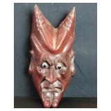Vintage hand carved rosewood Oni wall mask with