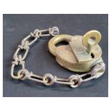 Vintage brass lock and key with a iron chain